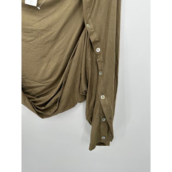 LOGO by Lori Goldstein Cardigan Scarf Button Sleeve Women M/L Green Stretch - Picture 3 of 5